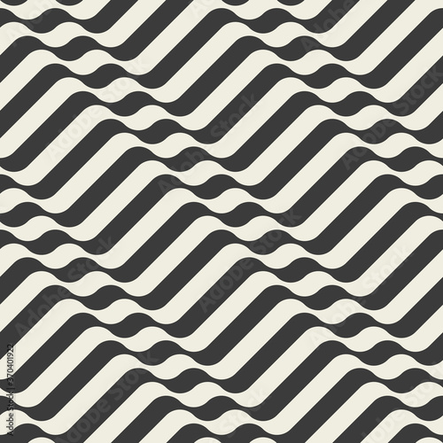Seamless pattern with wavy stripes. Monochrome repeating background. Vector illustration