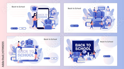 Back to School. Education concept. Screen template for mobile smart phone, landing page, template, ui, web, mobile app, poster, banner, flyer. Modern flat cartoon style. Vector illustration 