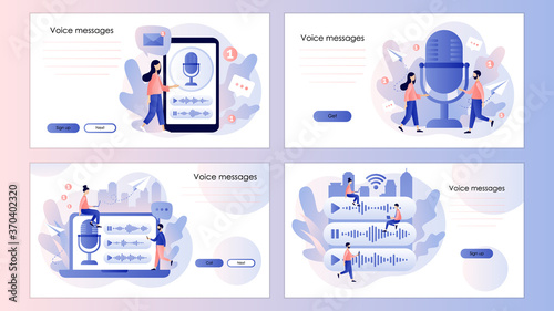 Voice messages concept. Chat app. Screen template for mobile smart phone, landing page, template, ui, web, mobile app, poster, banner, flyer. Modern flat cartoon style. Vector illustration  © Marta Sher