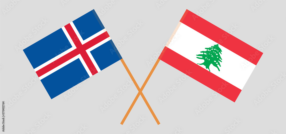 Crossed flags of Lebanon and Iceland
