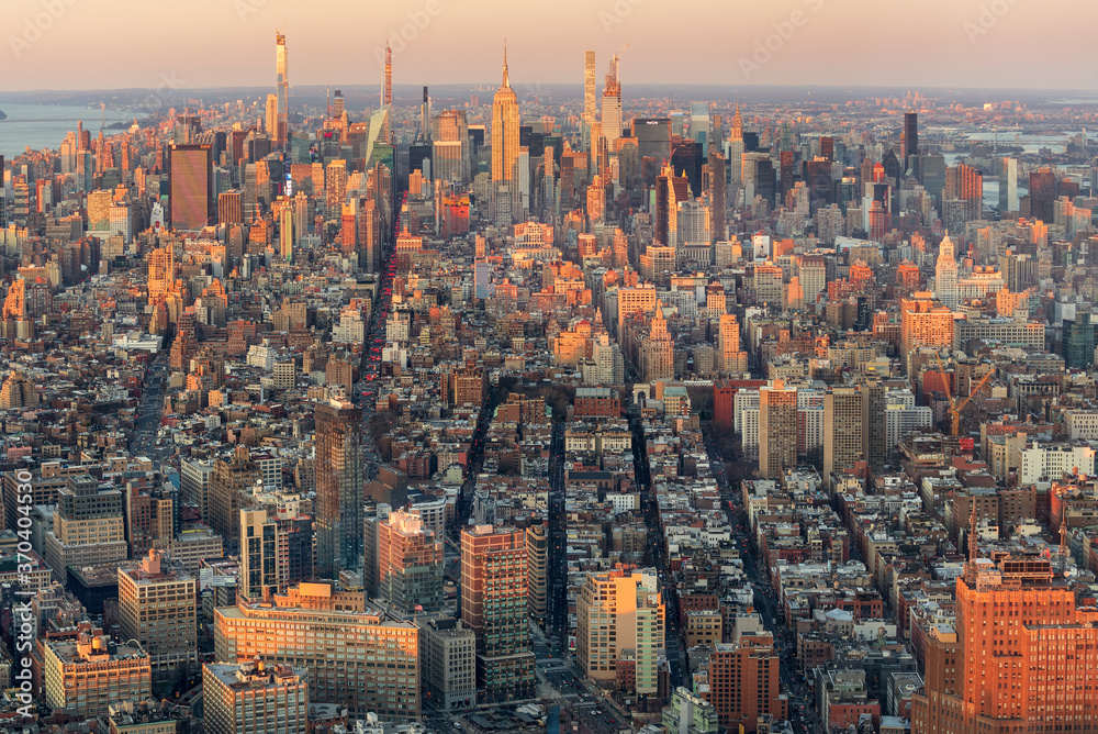 Obraz Golden Light Aerial Panorama View Of New York City Skyline