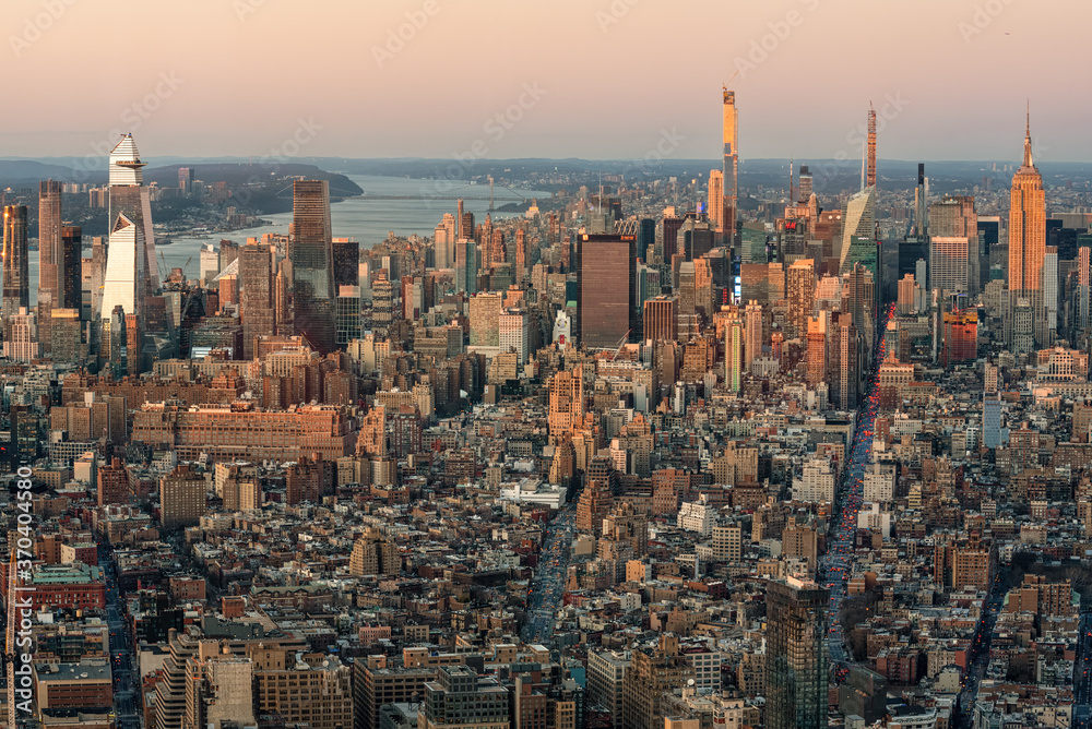 Golden Light Aerial View Of Manhattan Skyline