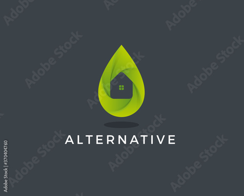 minimal green home logo template - vector illustration