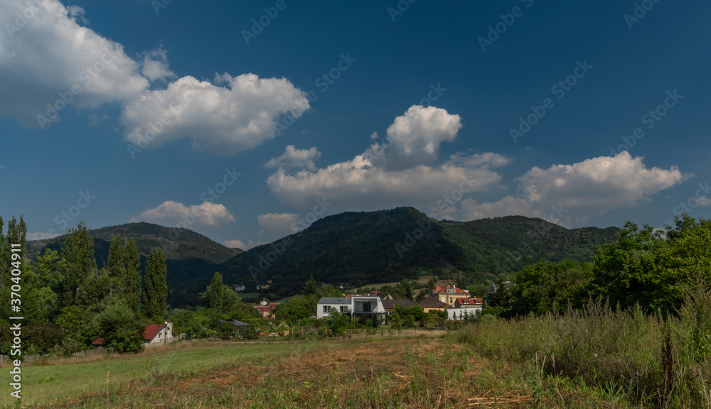 Sunny blue sky day in valley of river Labe in Sebuzin village