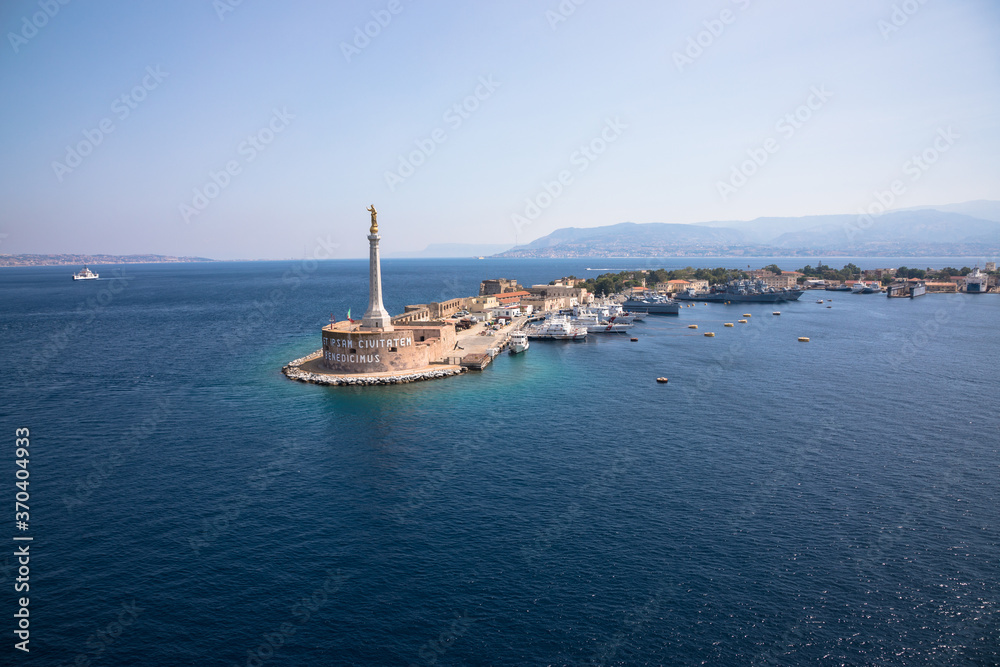 The Madonna della Lettera statue at the entrance to the harbour of Messina, Sicily, Italy