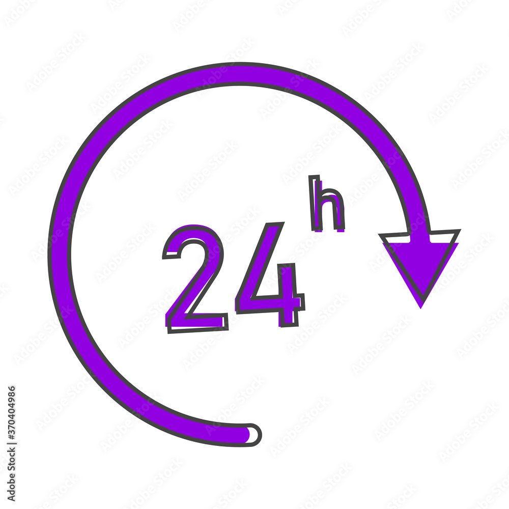 Vector image round the clock. 24 hours. Time icon. Business concept pictogram cartoon style on white isolated background. Vector image round the clock. 24 hours. Time icon. Business concept pictogram cartoon style on white isolated background.