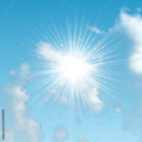 Sunny background with clouds on blue sky