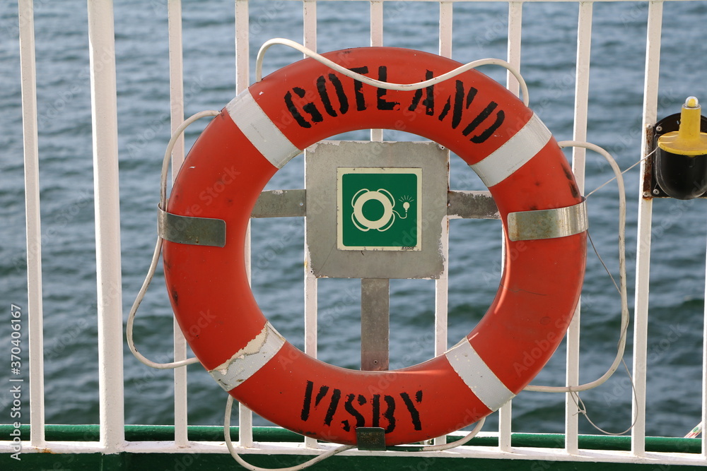 Lifebuoy at the car ferry, Gotland Sweden
