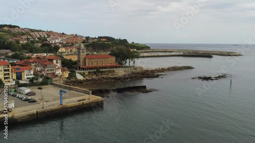 Luanco. Coastal village in Asturias,Spain. Aerial Drone Footage photo