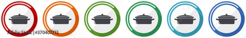 Kitchen pot, cooking concept icon set, flat design vector illustration in 6 colors options for webdesign and mobile applications