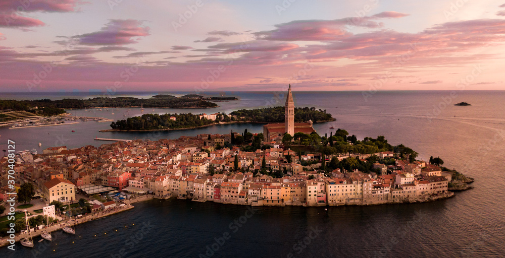 Night Rovinj Aerial View Panorama - Croatia, Istria - the northern part of Croatia