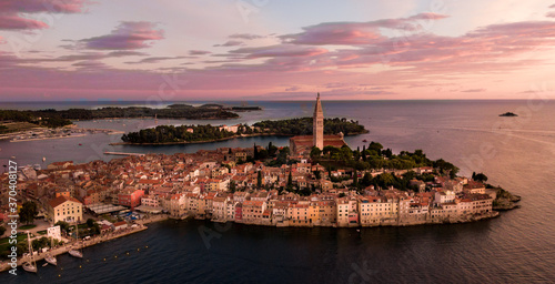 Obraz na płótnie Night Rovinj Aerial View Panorama - Croatia, Istria - the northern part of Croatia w salonie