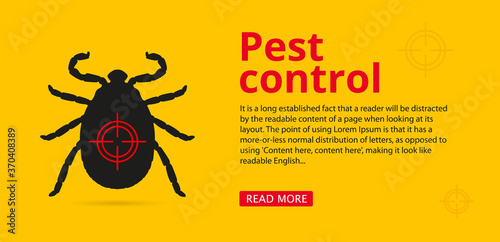 pest control web banner with text space. silhouette of a tick on a yellow background. leaflet with information, mite control, park treatment. Vector, illustration
