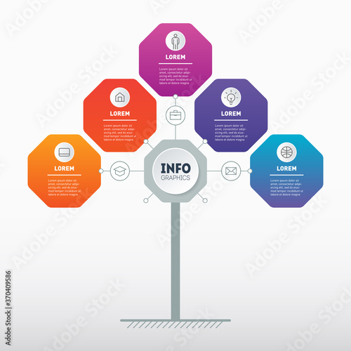 Vector infographic of technological or education process. Part of the report with icons set.  Business concept with 5 options. Web Template of info graphics,  diagram or presentation.