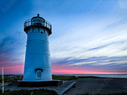 Sunrise Edgartown lighthouse with dramatic pink color