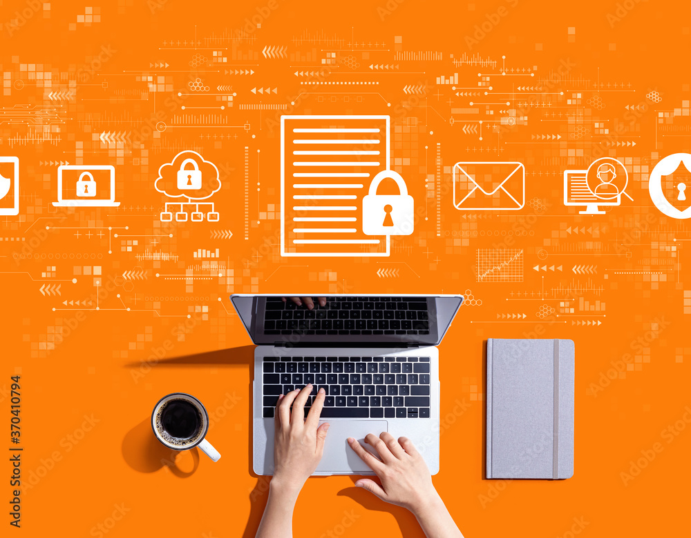 Data protection concept with person using a laptop computer Stock Photo ...