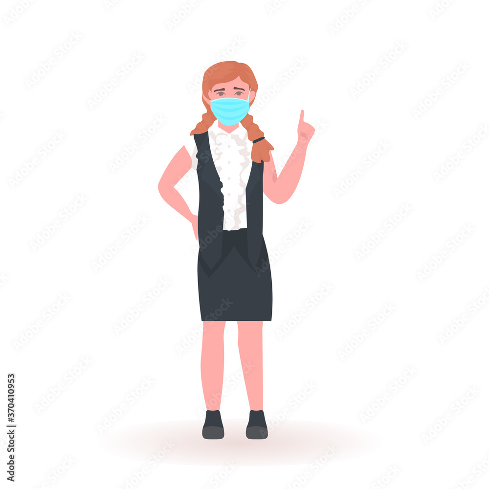 schoolgirl wearing face mask to prevent coronavirus pandemic social distancing covid-19 quarantine concept full length isolated vector illustration schoolgirl wearing face mask to prevent coronavirus pandemic social distancing covid-19 quarantine concept full length isolated vector illustration
