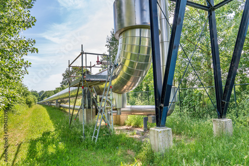 Long metal gas pipeline transports gas outside