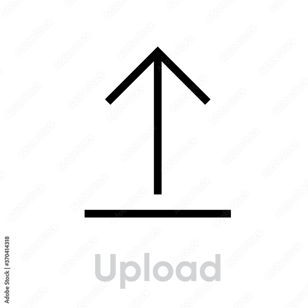 Upload arrow badge in thin linear style. Editable vector stroke. Single pictogram. Share flat icon. Upload arrow badge in thin linear style. Editable vector stroke. Single pictogram. Share flat icon.