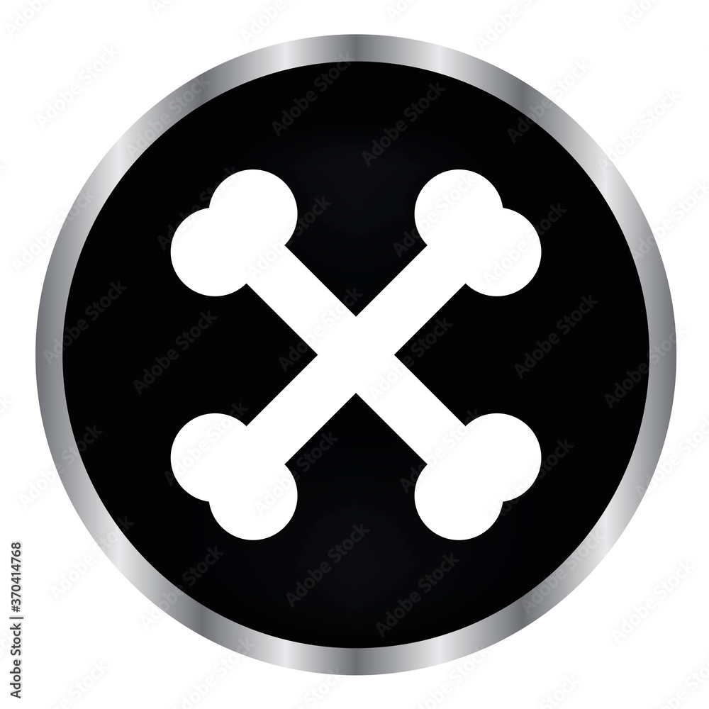two crossed bones on a black button two crossed bones on a black button