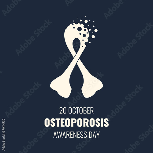 White bone shape ribbon for osteoporosis awareness concept. Bone density loss prevention. Skeletal system disease solidarity day. Senior osteopathy. Medical vector illustration.