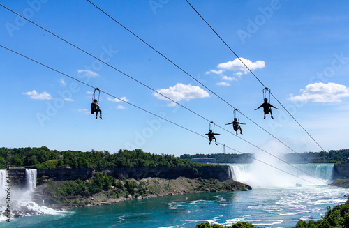 Zipline ride at Niagara Falls in summer, Ontario, Canada