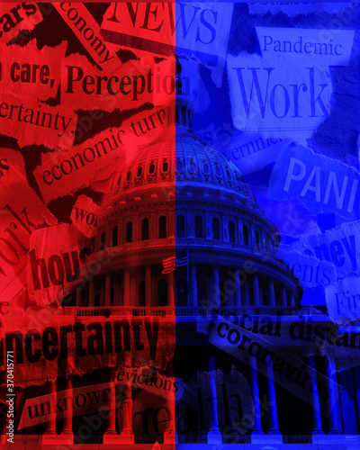Foto The US Capitol dome in Washington DC red and blue with Coronavirus and economy n
