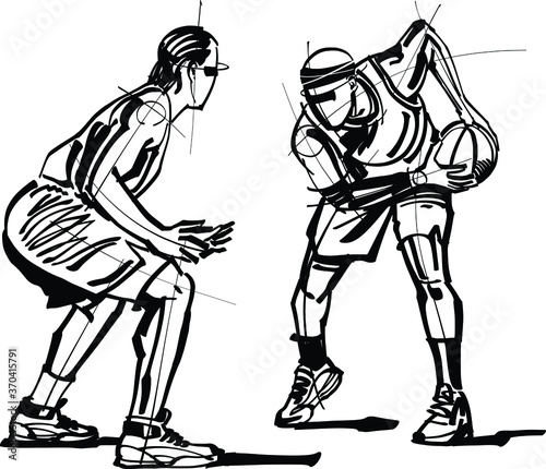 sketch of basketball players with a ball