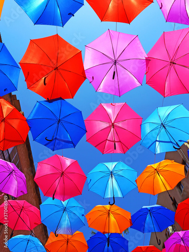 hanging umbrellas in the city