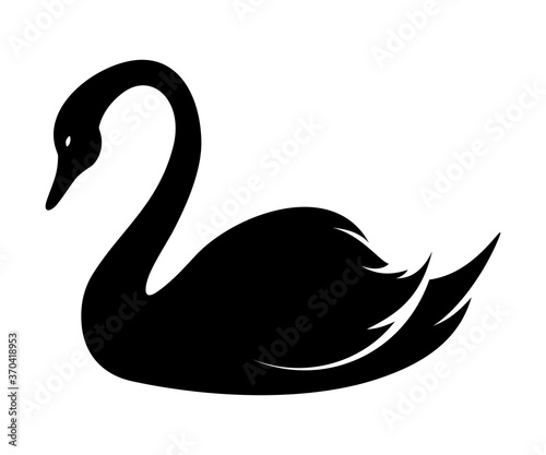 Vector black silhouette of a swan isolated on a white background.