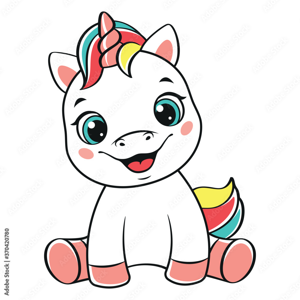 Happy cartoon unicorn sitting, vector illustration Stock Vector | Adobe Stock Happy cartoon unicorn sitting, vector illustration Stock Vector | Adobe Stock