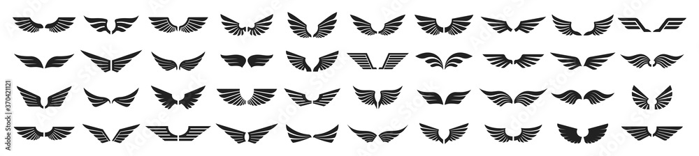 Set of black wings icons. Wings badges. Collection wings badges. Vector illustration.