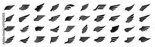 Set of black wings icons. Wings badges. Collection wings badges. Vector illustration.