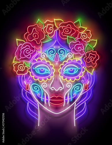 Dia de Los Muertos Greeting Card Template with Catrina Calavera