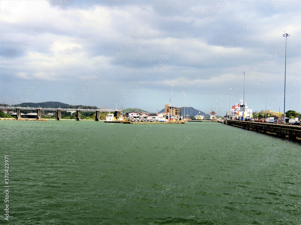 View of the water entering the Panama Canal locks