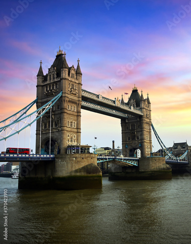 Tower Bridge over the River Thames at sunset in London  UK.