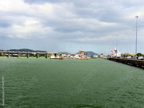 View of the water entering the Panama Canal locks