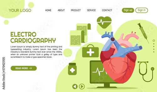 Vector of Landingpage Electro Cardiography Heart Treatment Template