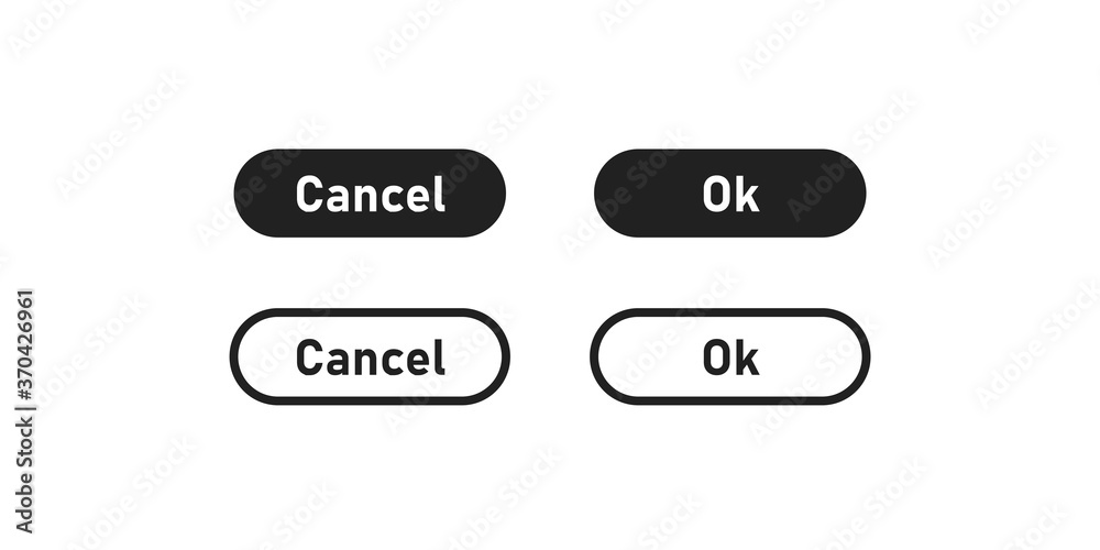 Ok and cancel, simple web window button icon set. Computer illustration concept in vector flat Ok and cancel, simple web window button icon set. Computer illustration concept in vector flat
