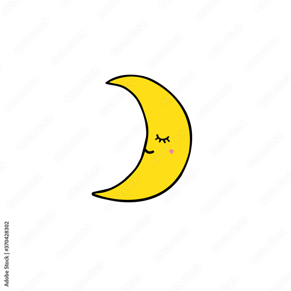 Vector hand drawn doodle sketch yellow moon with face isolated on white background Vector hand drawn doodle sketch yellow moon with face isolated on white background