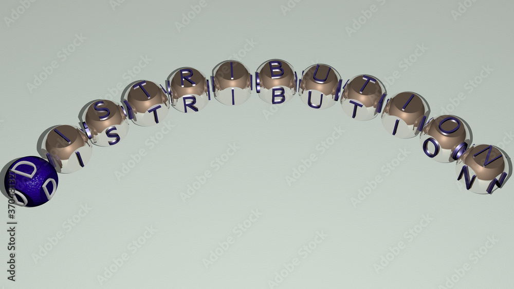 crosswords of DISTRIBUTION arranged by cubic letters on a mirror floor, concept meaning and presentation. illustration and business crosswords of DISTRIBUTION arranged by cubic letters on a mirror floor, concept meaning and presentation. illustration and business