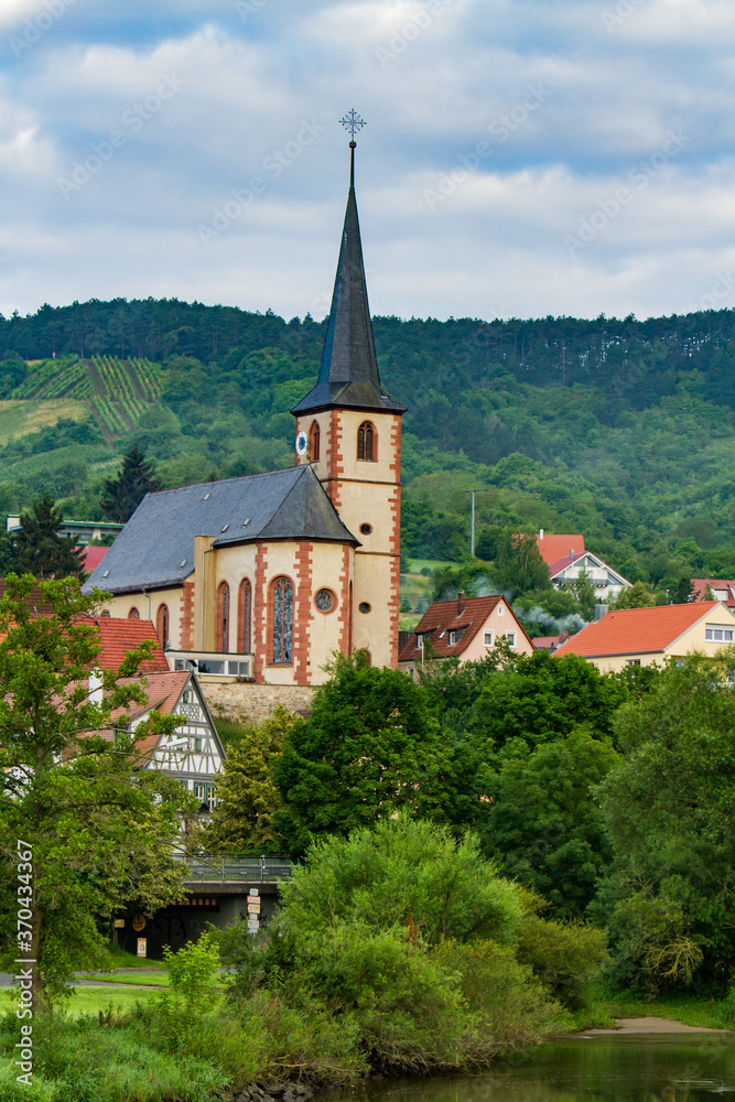 A church on the bank of the Main River in Baden-Wurttemberg, Germany