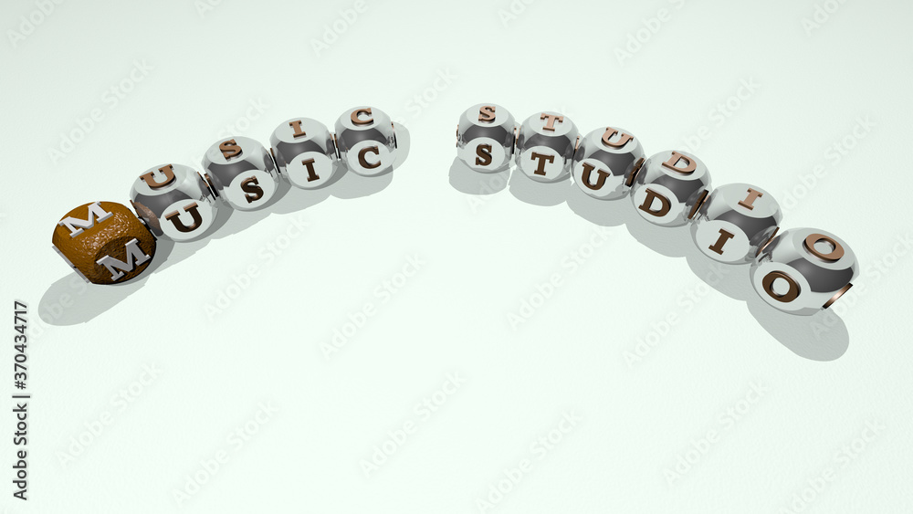 crosswords of MUSIC STUDIO arranged by cubic letters on a mirror floor, concept meaning and presentation. illustration and background crosswords of MUSIC STUDIO arranged by cubic letters on a mirror floor, concept meaning and presentation. illustration and background