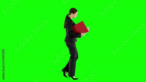 Businesswoman Reading Important Documents Green Screen
