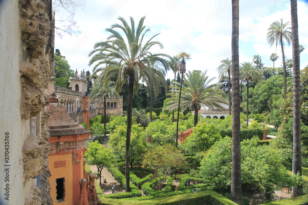 Garden of and from the Real Alcazar de Sevilla, Andalusia, Spain. 