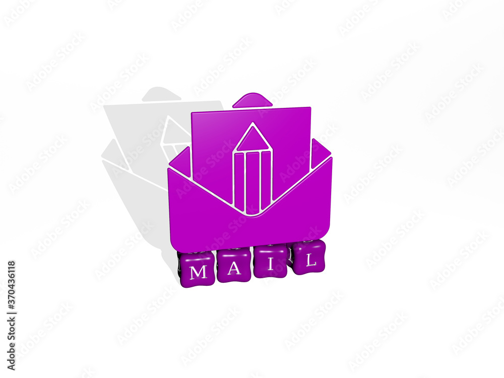3D illustration of mail graphics and text made by metallic dice letters for the related meanings of the concept and presentations. icon and envelope 3D illustration of mail graphics and text made by metallic dice letters for the related meanings of the concept and presentations. icon and envelope