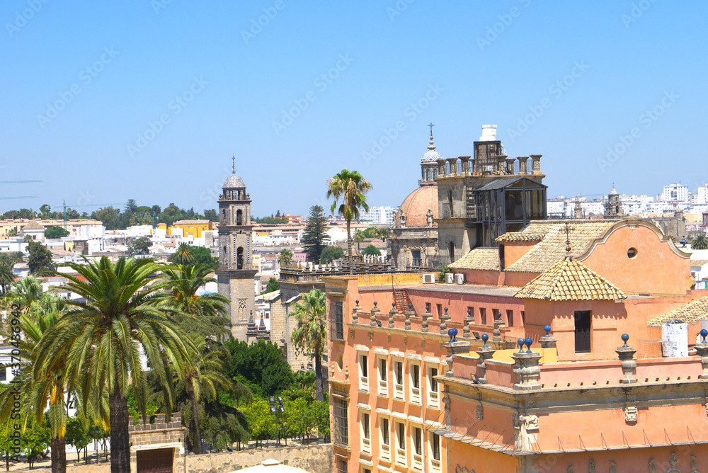 Landscape of Sevilla and Seville cathedral Giralda tower of Sevilla, Andalusia, Spain.