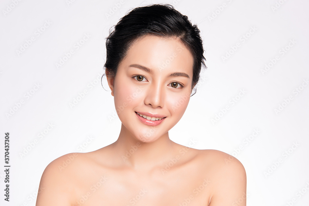 Beautiful Young asian Woman with Clean Fresh Skin, on white background, Face care, Facial treatment, Cosmetology, beauty and spa, Asian women portrait Beautiful Young asian Woman with Clean Fresh Skin, on white background, Face care, Facial treatment, Cosmetology, beauty and spa, Asian women portrait