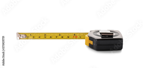 Measuring tape on white background