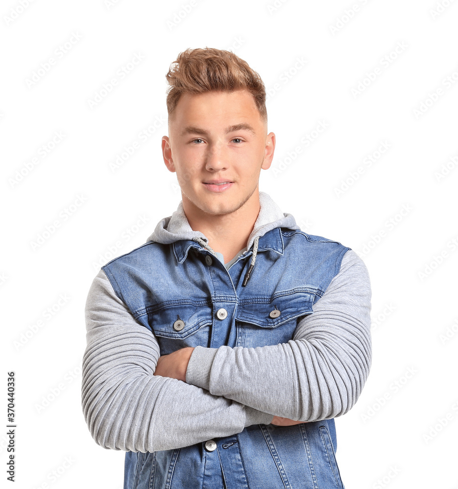 Young man on white background
